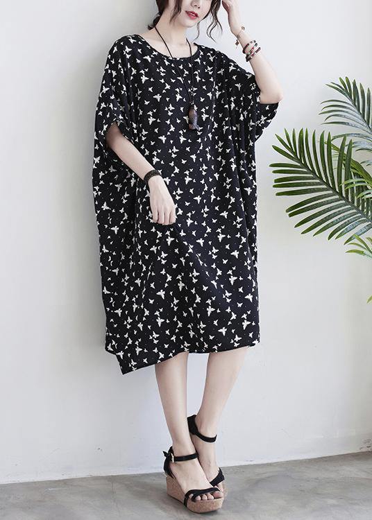 Art Black Butterfly Print Loose Spring Cotton Dress