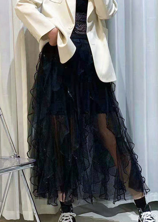 Art Black Sequins Ruffles Fall Skirts