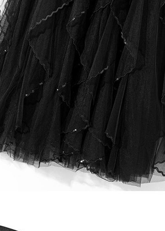 Art Black Sequins Ruffles Fall Skirts