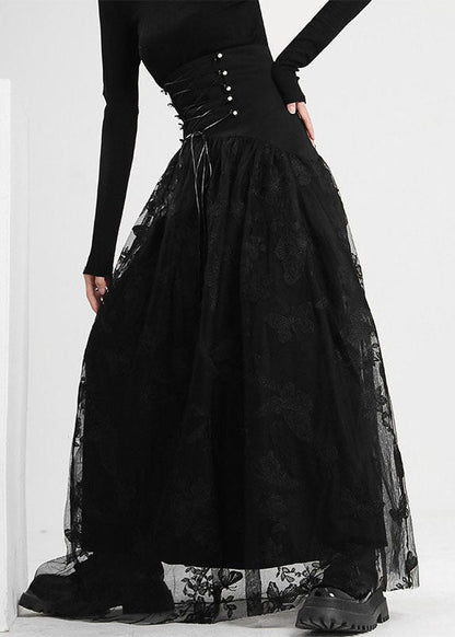 Art Black Tie Waist Butterfly Tulle Skirt Spring