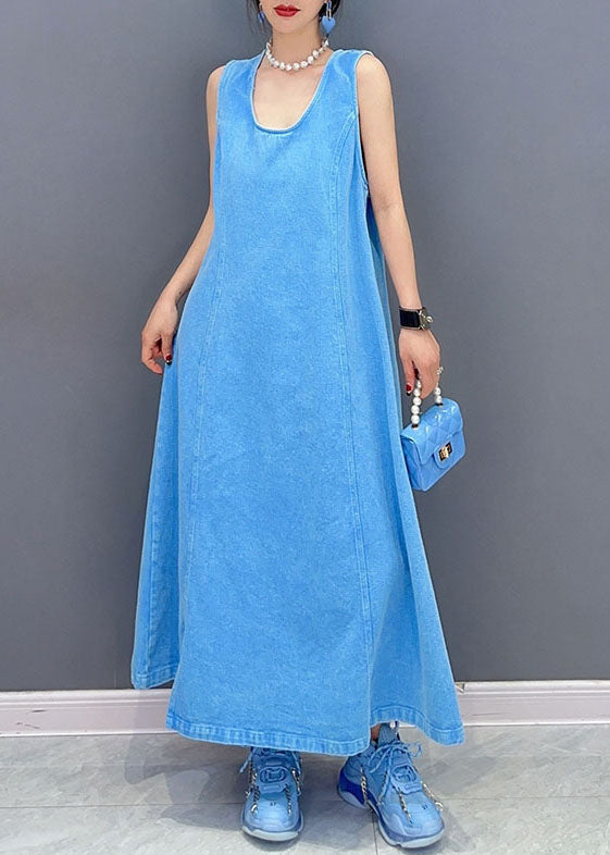 Art Blue Peter Pan Collar Patchwork Coat and Dress Denim Two Pieces Set Spring