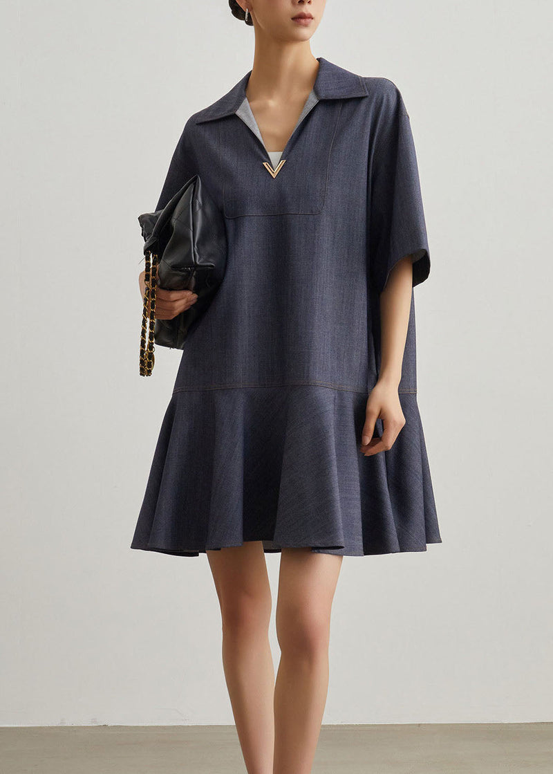 Art Blue Peter Pan Collar Patchwork Denim T Shirt Dress Summer