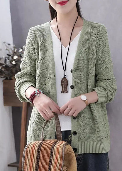 Art Blue V Neck Button Fall Knit Sweater Coat