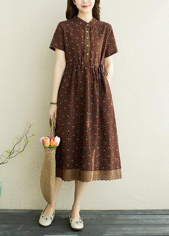 Art Chocolate Print Patchwork Vacation Summer Cotton Dress