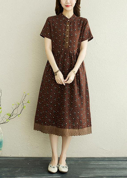 Art Chocolate Print Patchwork Vacation Summer Cotton Dress