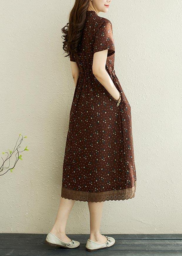 Art Chocolate Print Patchwork Vacation Summer Cotton Dress