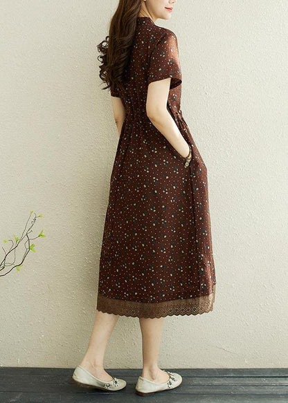 Art Chocolate Print Patchwork Vacation Summer Cotton Dress