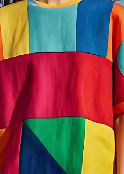 Art Colorblock Asymmetrical Patchwork Linen Tank Tops Summer