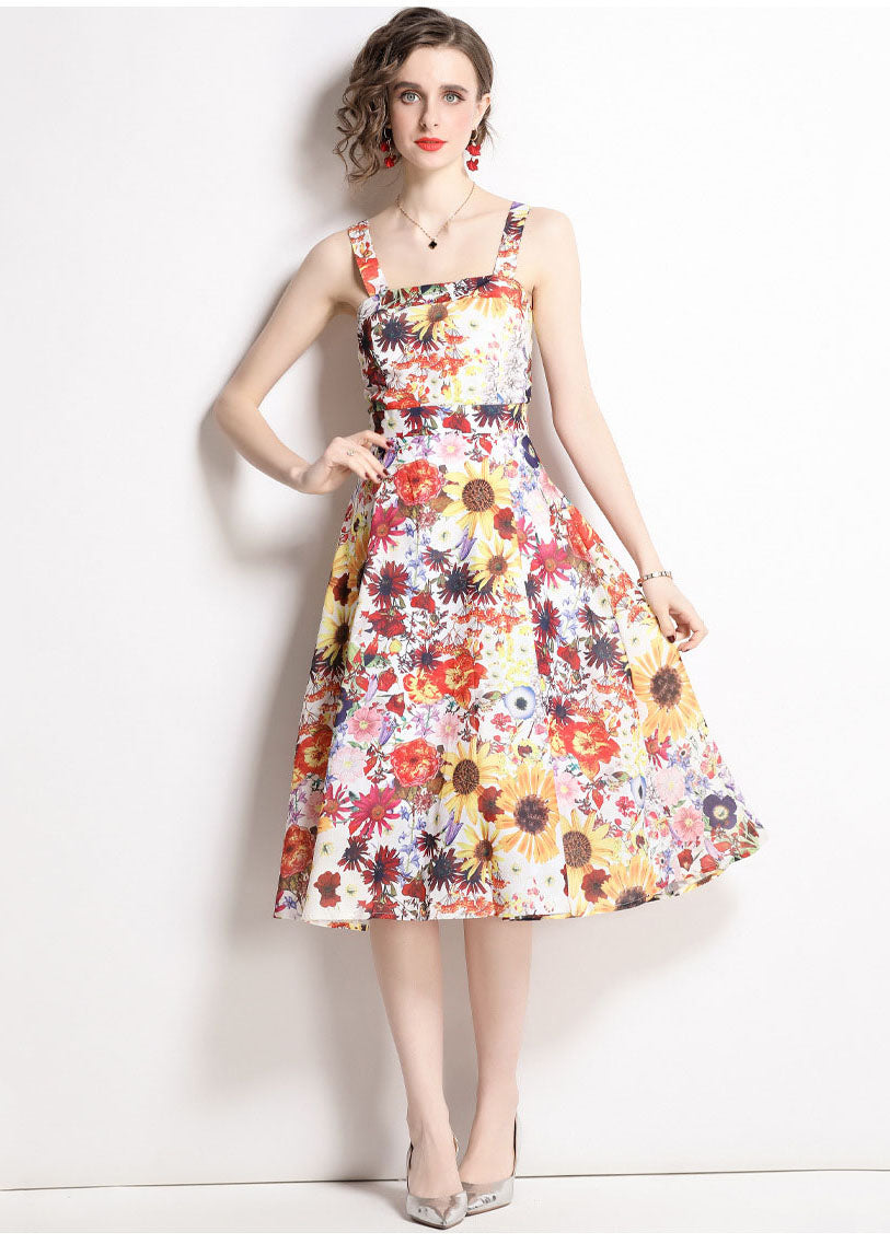 Art Print Patchwork Chiffon Spaghetti Strap Dress Summer