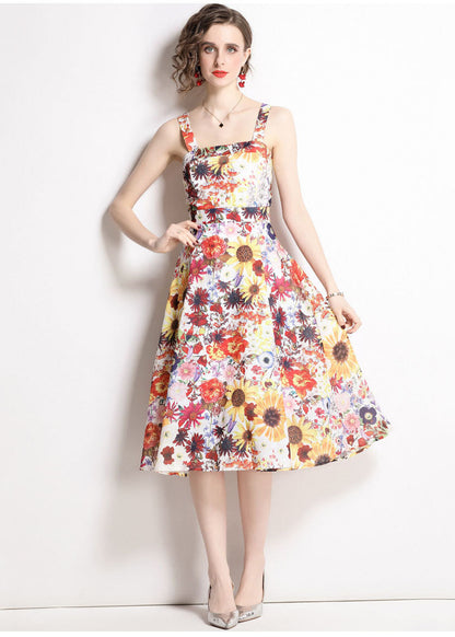 Art Print Patchwork Chiffon Spaghetti Strap Dress Summer