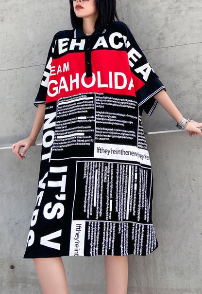 Art Graphic Patchwork Cotton Button Summer Dresses