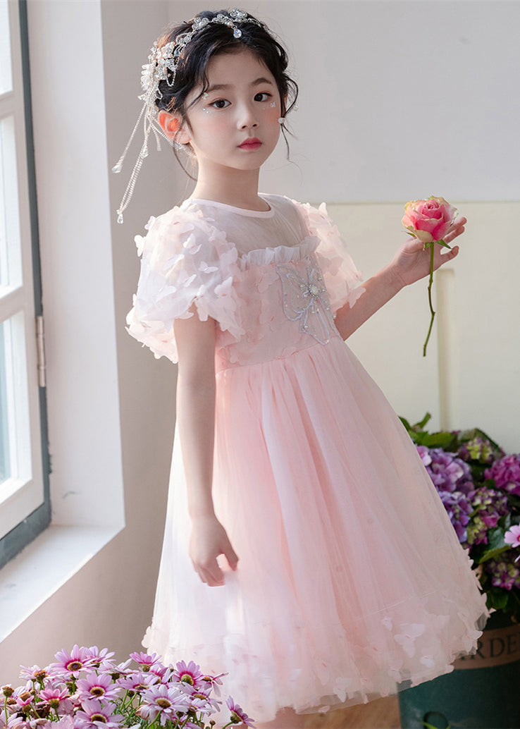 Art Grass Green Butterfly Hollow Out Tulle Kids Dress Summer