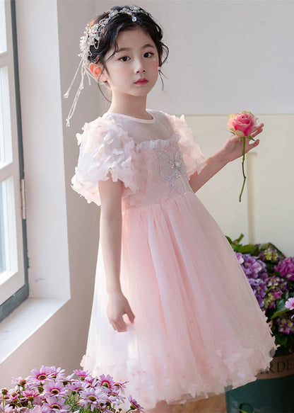 Art Grass Green Butterfly Hollow Out Tulle Kids Dress Summer