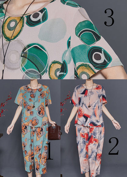 Art Green Butterfly Print Linen Two Piece Set Clothing Summer