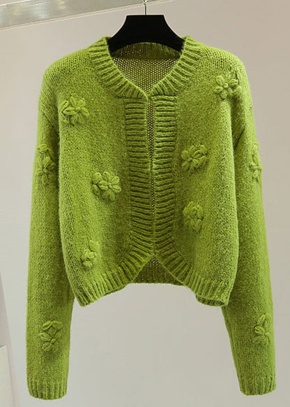 Art Green Embroidered Cotton Knit Sweater Winter