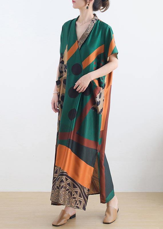 Mysterious Summer-art Green Ankle Dress Summer Chiffon Dress