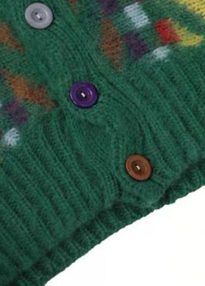 Art Green Retro Button Fall Knit Sweaters