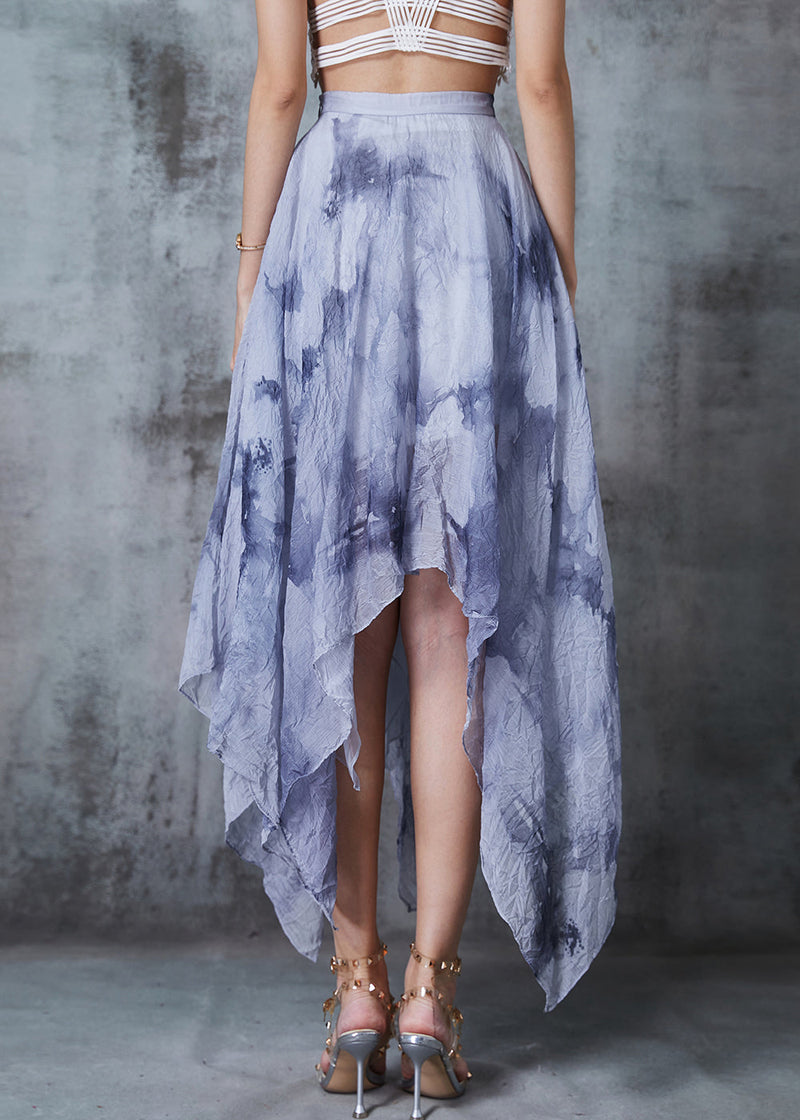 Art Grey Asymmetrical Tie Dye Cotton Skirt Summer