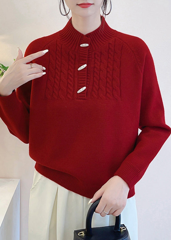 Art Grey Button Thick Knit Sweater Fall