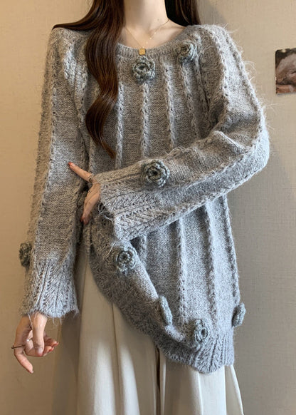 Art Grey Oversized Warm Knit Sweaters Fall
