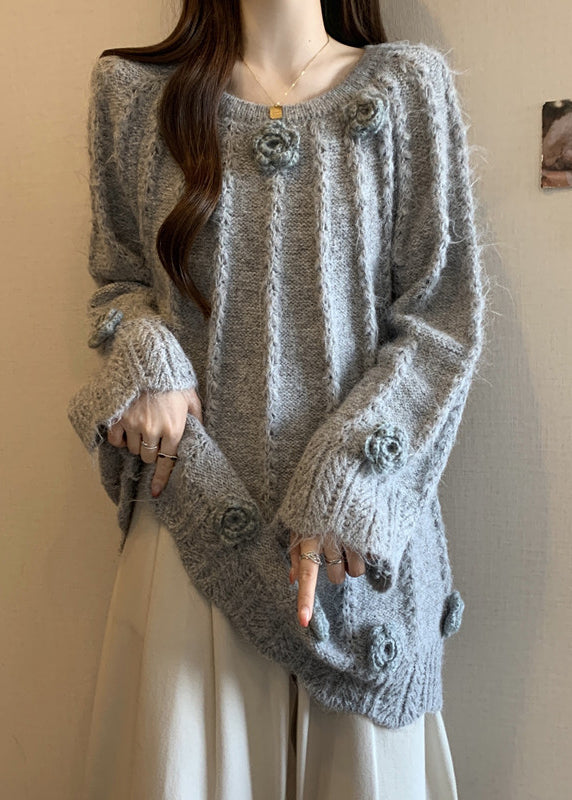Art Grey Oversized Warm Knit Sweaters Fall