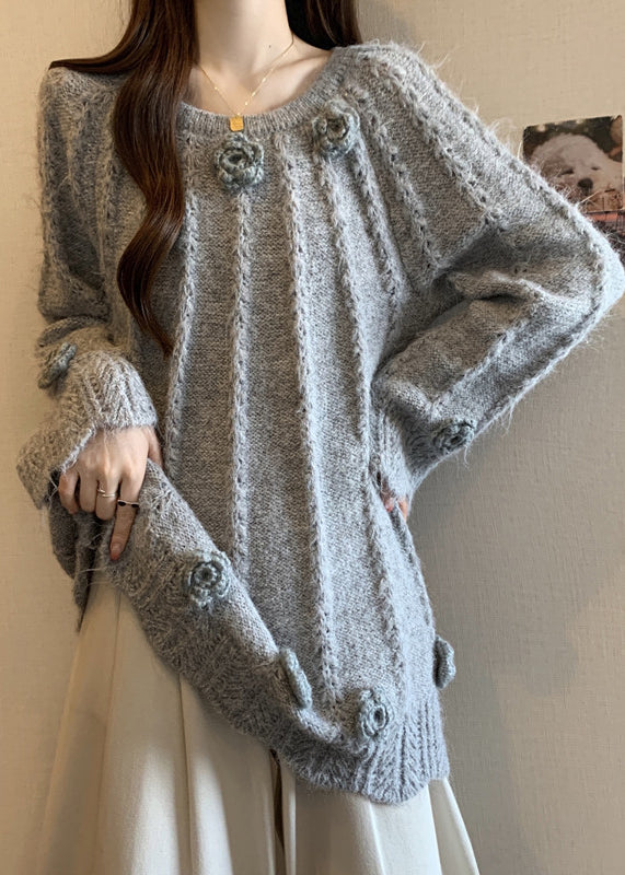 Art Grey Oversized Warm Knit Sweaters Fall