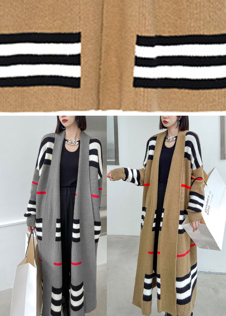 Art Grey Striped Cozy Fall Knit Cardigans