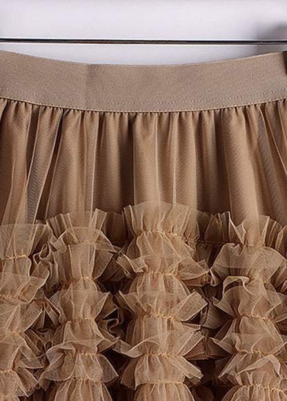 Art Khaki Low High Design Tulle Skirt Spring
