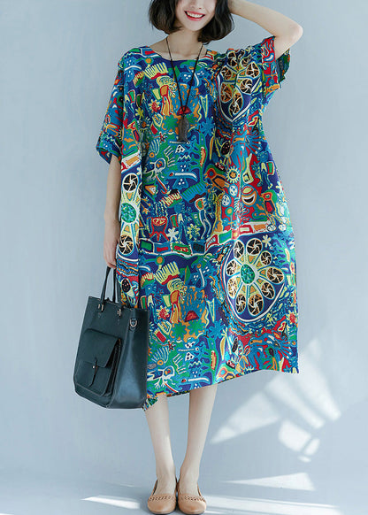 Art O-neck Print Maxi Dress Short Sleeve