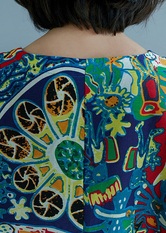 Art O-neck Print Maxi Dress Short Sleeve