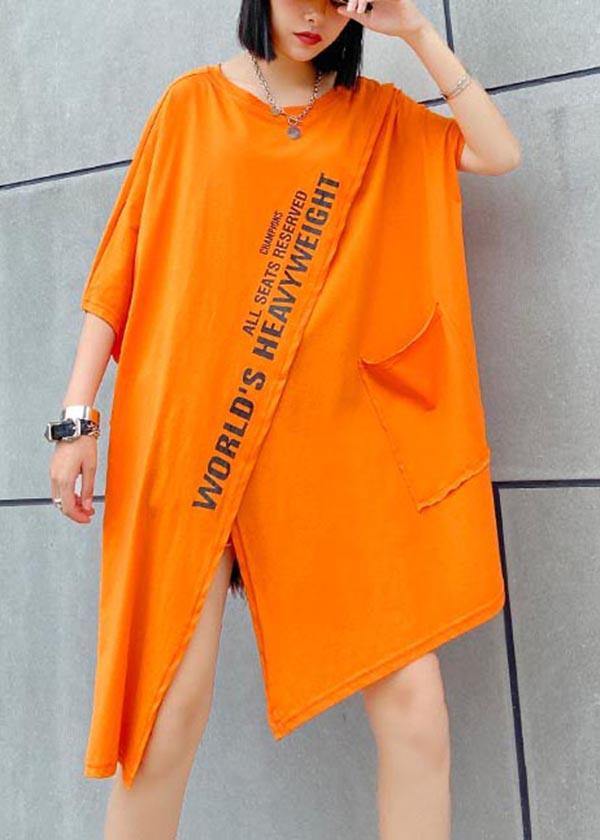 Art Orange Graphic Asymmetrical Design Pockets Dresses Summer