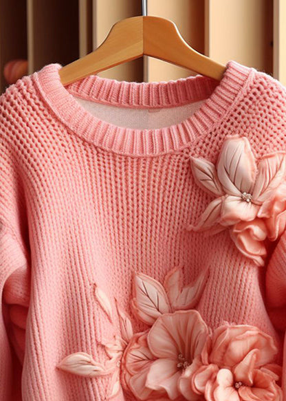 Art Pink Cozy Cotton Knit Sweaters Long Sleeve