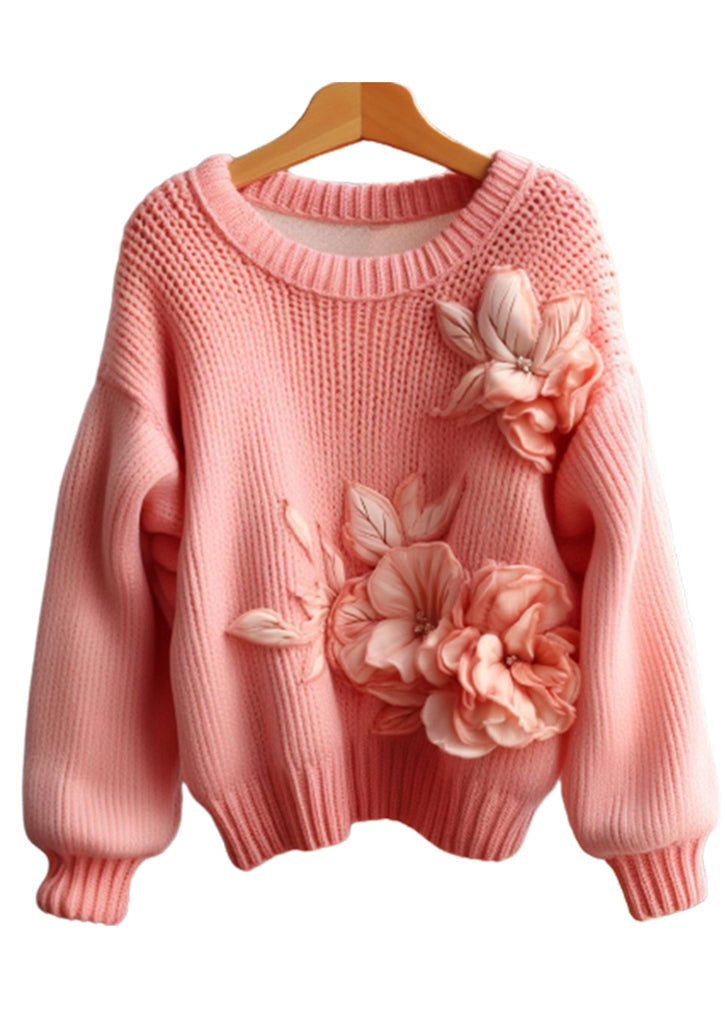 Art Pink Cozy Cotton Knit Sweaters Long Sleeve