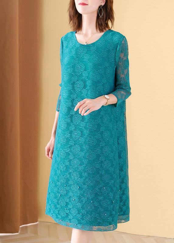 Art Pink O-neck Long Sleeve Maxi Summer Lace Dress