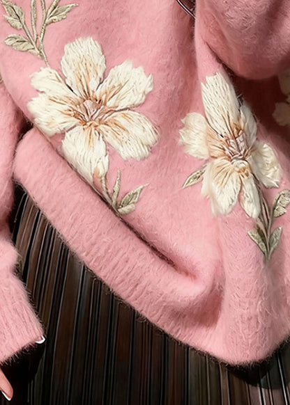 Art Pink O Neck Thick Knit Sweaters Winter