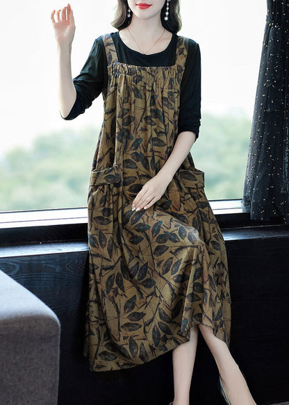 Art Print Wrinkled Cotton T Shirt and Slip Dress Two Pieces Set Spring