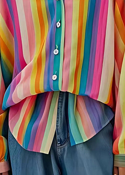 Art Rainbow V Neck Striped Linen Upf 50+ Top Summer