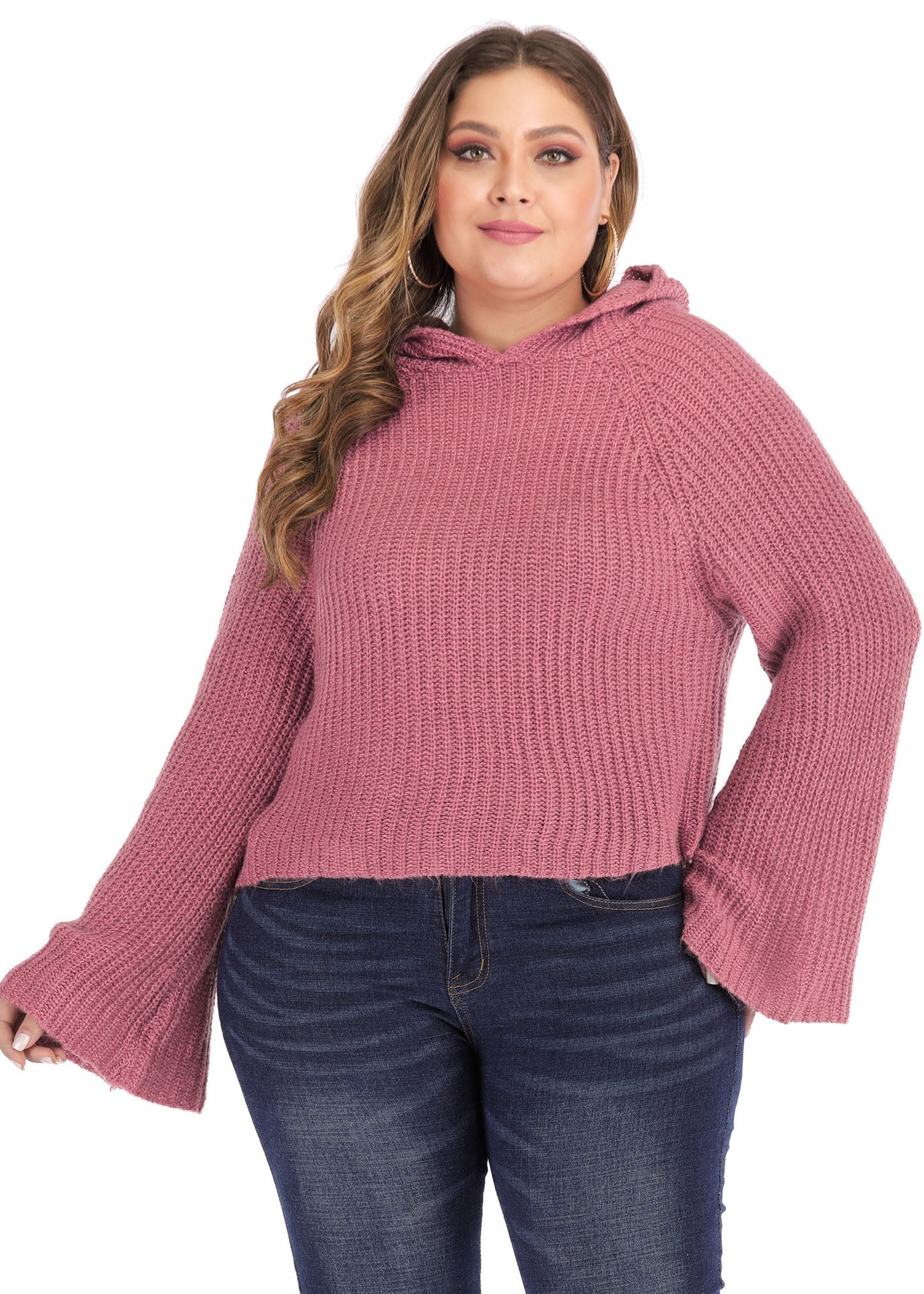Art Red Hooded Knit Sweater Long Sleeve
