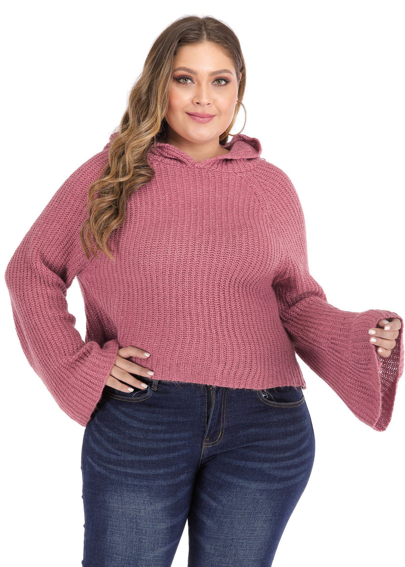 Art Red Hooded Knit Sweater Long Sleeve