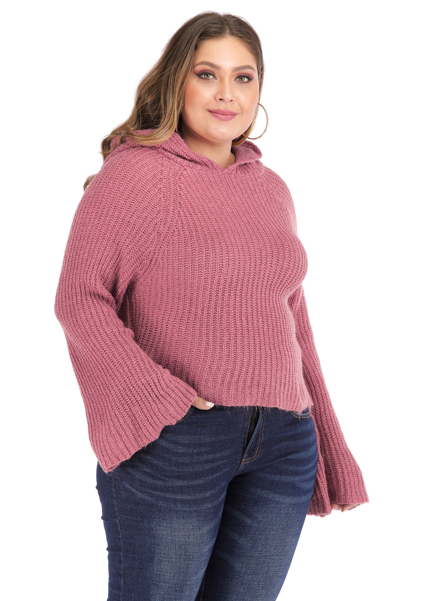 Art Red Hooded Knit Sweater Long Sleeve