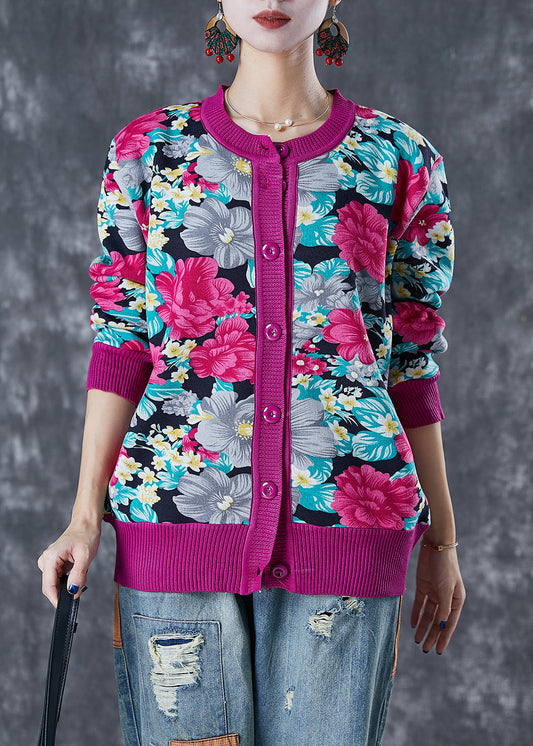 Art Rose Print Thick Knit Sweaters Winter
