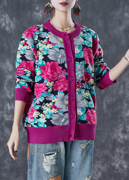 Art Rose Print Thick Knit Sweaters Winter