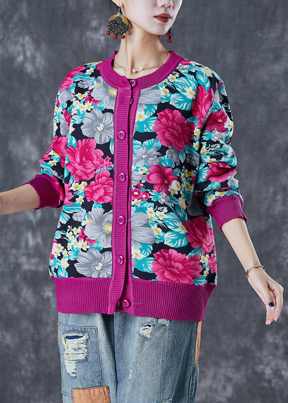 Art Rose Print Thick Knit Sweaters Winter