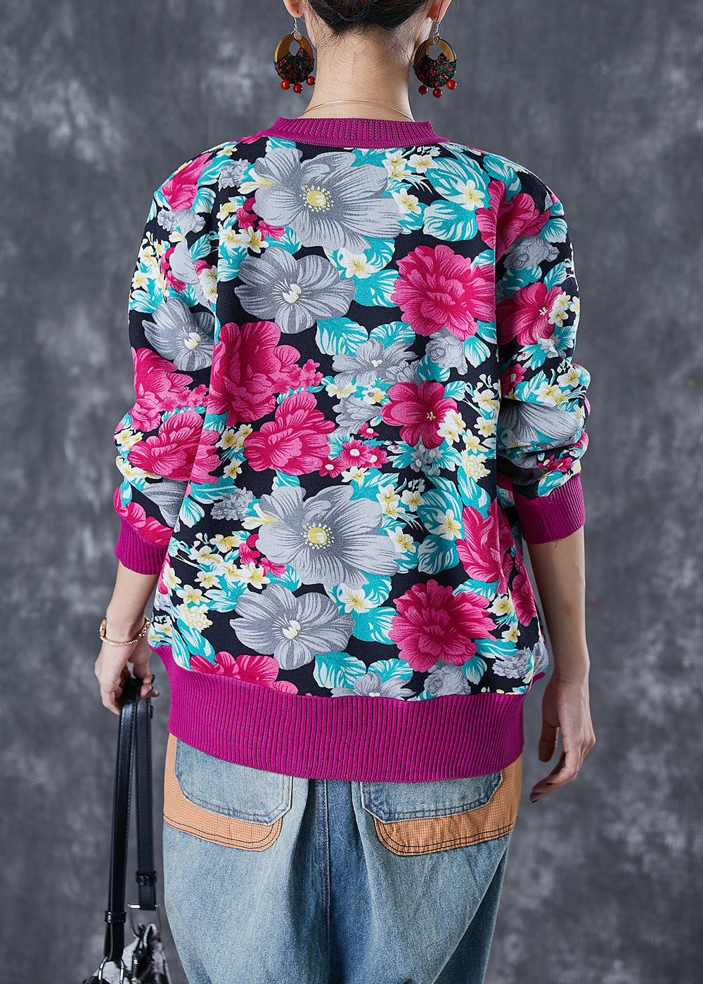 Art Rose Print Thick Knit Sweaters Winter