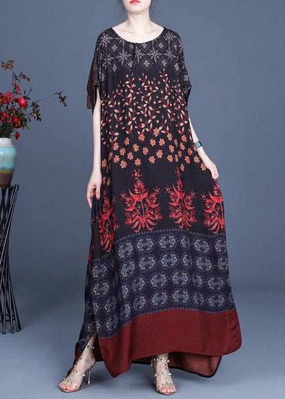 Art Silk Print Patchwork Mid Dress Summer