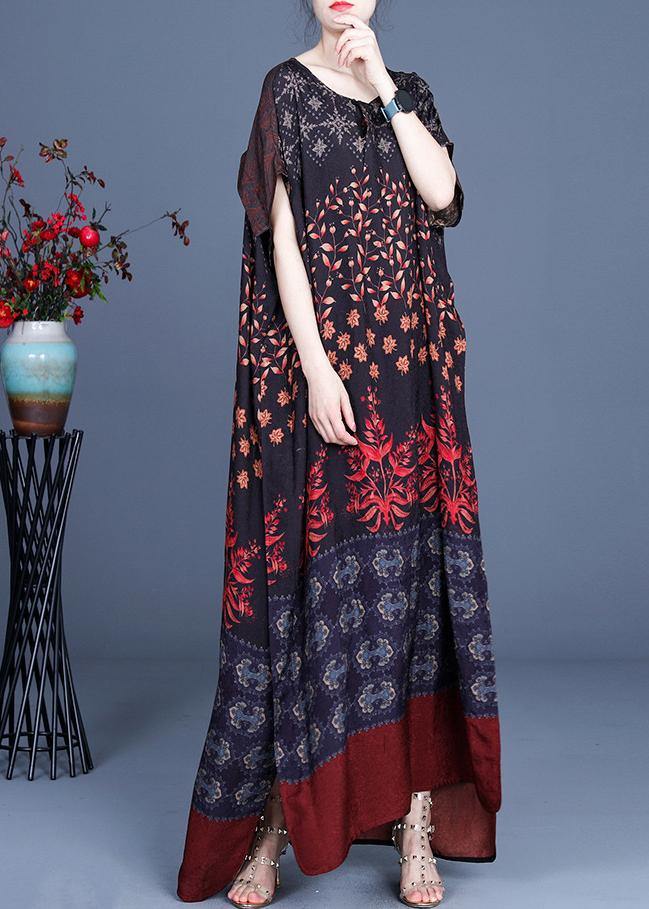 Art Silk Print Patchwork Mid Dress Summer