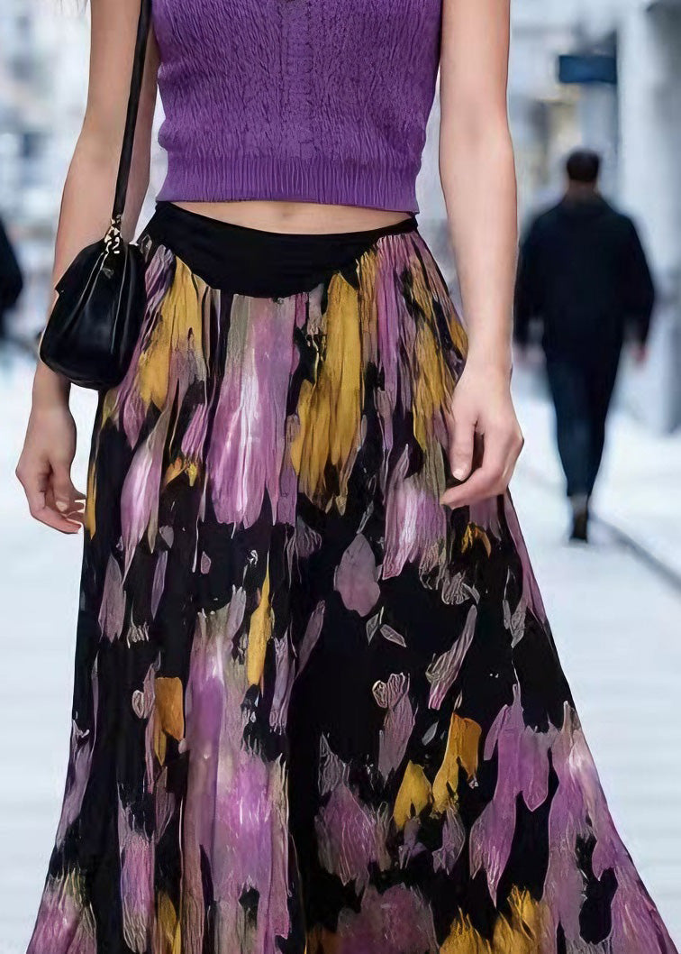Art Tie Dye Wrinkled Exra Large Hem Chiffon Skirt Summer