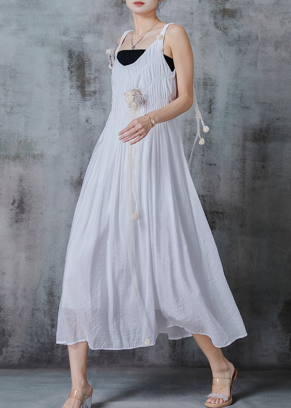 Art White Wrinkled Cotton Holiday Dresses Summer