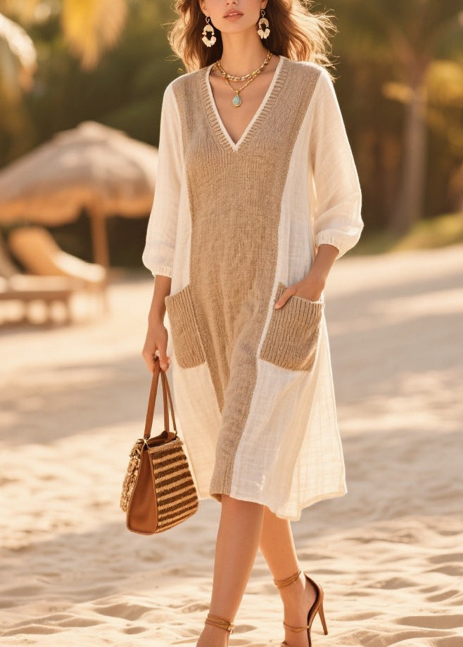 Art White Oversized Patchwork Cotton Day Dress Summer