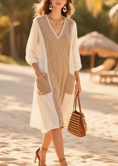 Art White Oversized Patchwork Cotton Day Dress Summer